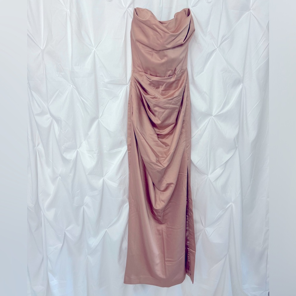 House of CB Adrienne Blush Satin Strapless Gown - Picture 10 of 14